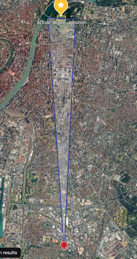 a map with a cone supposed to represent a 300mm lens.